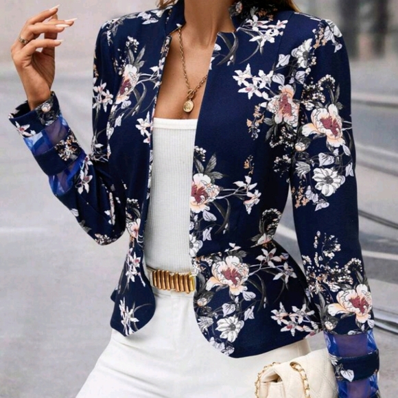 Clasi Women's Elegant Floral Print Cutout Neck Cinched Waist Mesh Splice B - Picture 3 of 6